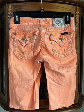 Girls Miss Me Y2K Orange Denim Bermuda Jean Shorts Size 14